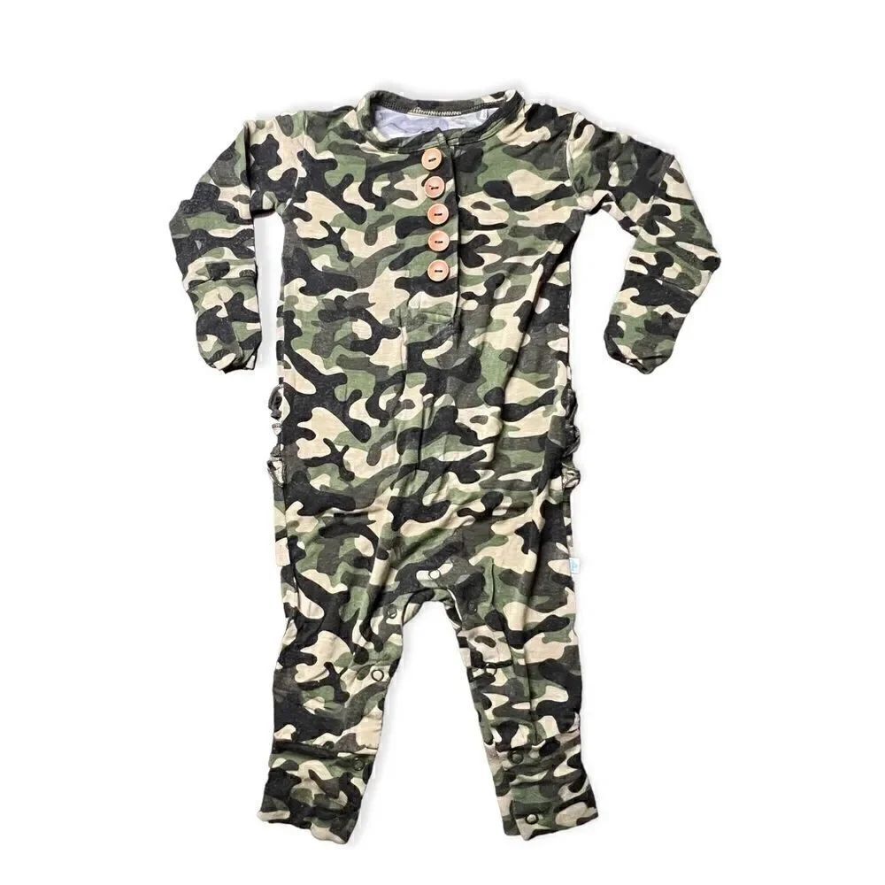 Posh Peanut 6-9Mo, Camouflage Ruffle Butt Romper Onesie